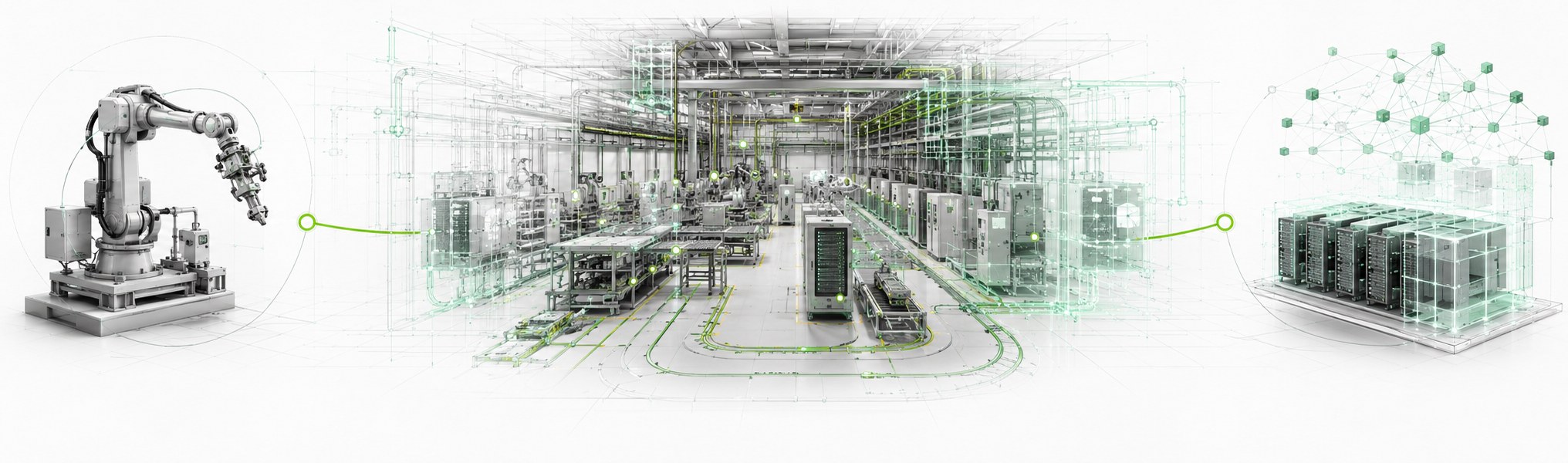 The environment layer connecting an industrial robot body and AI compute through an instrumented physical space