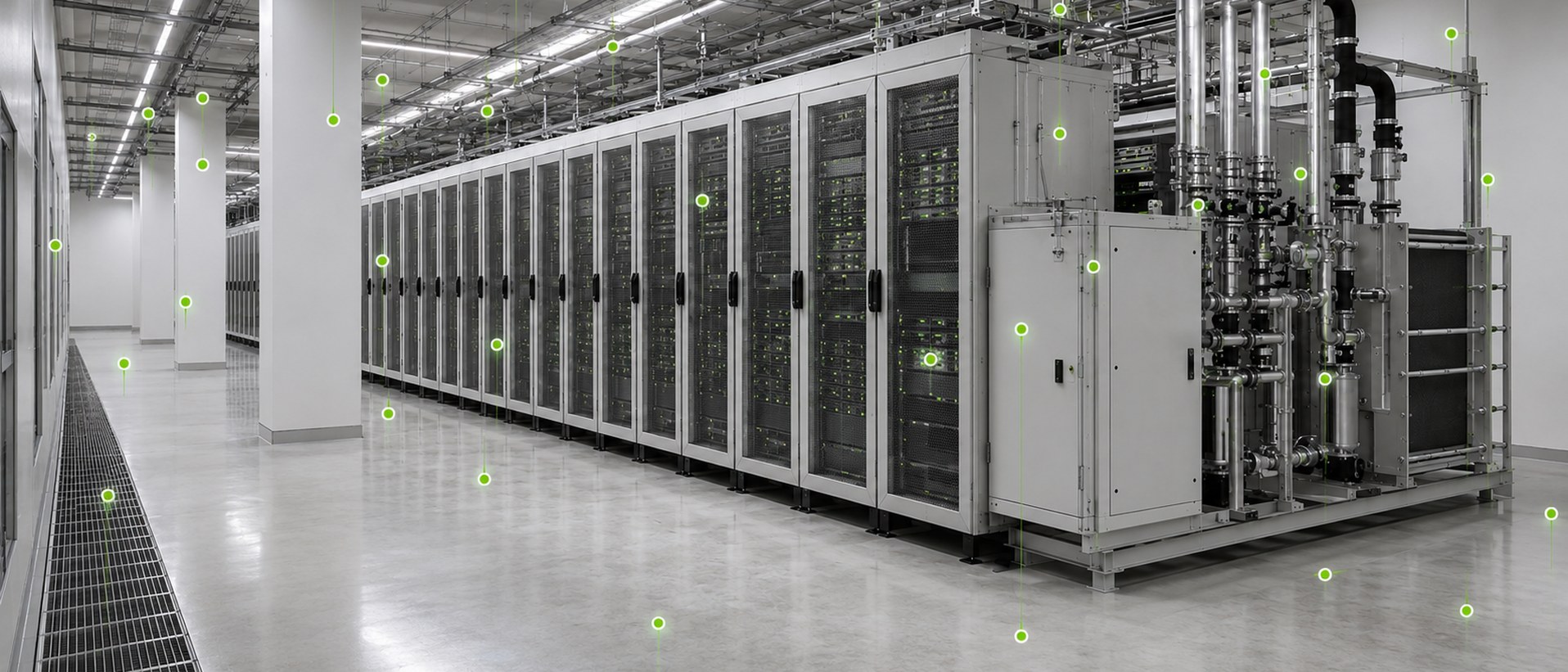 Data center hall with measurement points marked